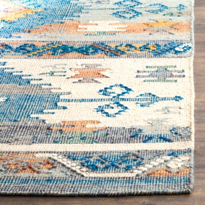 Canyon Geometric Hand-Woven Blue Multi Wool & Cotton 8' x 10' Rug