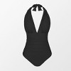 Women's Plunge Halter Backless Ruched One Piece Swimsuit -Cupshe - 2 of 4