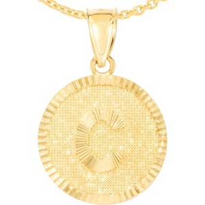 10k Yellow Gold 0.63" Personalized Medallion Alphabet Letter A - Z Initial Charm Pendant with optional Extendable Chain Necklace - 1 of 4