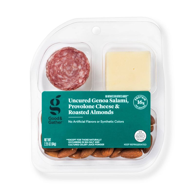 Uncured Genoa Salami, Provolone Cheese and Roasted Almonds Snacker - 2.25oz - Good &#38; Gather&#8482;, 1 of 6