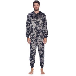 Ashford & Brooks Men's Adult Mink Fleece Hooded One-Piece Union Suit Pajamas - 1 of 4