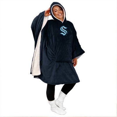 NHL Seattle Kraken Color Bloncho with Logo Patch Throw Blanket