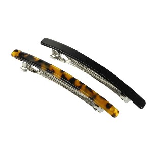 Unique Bargains Women's Tortoise Shell French Hair Barrettes Amber Black 2 Pcs - 1 of 4