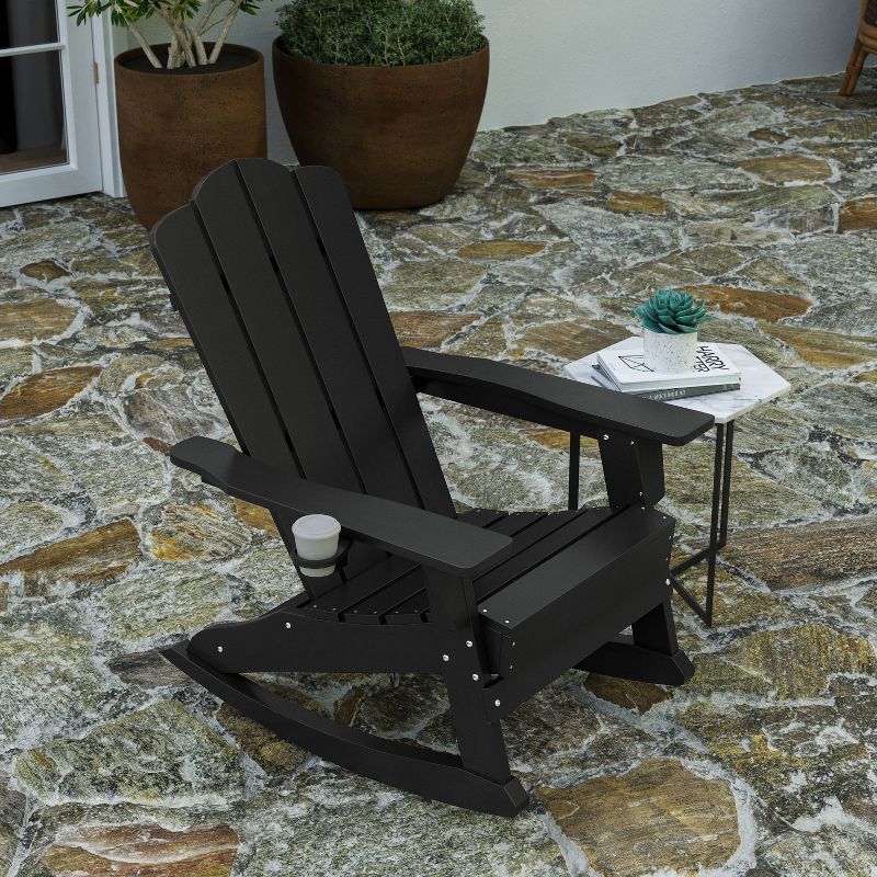 Merrick Lane HDPE Adirondack Chair with Cup Holder and Pull Out Ottoman, All-Weather HDPE Indoor/Outdoor Chair, 5 of 13