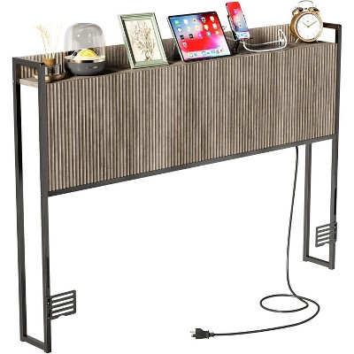 Boersma King Size Headboard Only with Outlets, Wall Mount Wood Fluted Headboard with Storage, Height Adjustable, Storage Rack, Sturdy and Stable