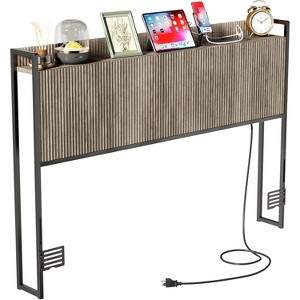 Boersma King Size Headboard Only with Outlets, Wall Mount Wood Fluted Headboard with Storage, Height Adjustable, Storage Rack, Sturdy and Stable - 1 of 4