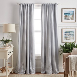 Martha Stewart 84"x50" 2pk Ticking Striped 84" Back Tab Black Lined Curtain Panel - 1 of 4