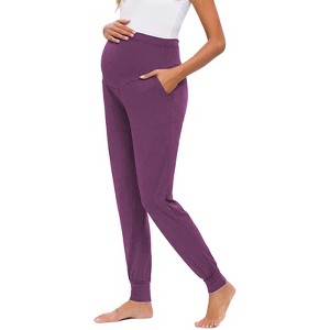Women's Maternity Workout Leggings Over The Belly Pregnancy Yoga Pants with Pockets Soft Activewear Work Pants - 1 of 4