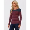 INSPIRE CHIC Women's Color Block Round Neck Long Sleeves Striped Basic T-Shirt - 3 of 4