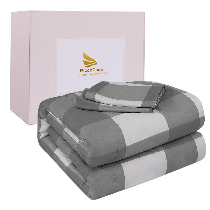 PiccoCasa 100% Quality Soft Plaid Pattern Comforter Sham Set 3 Pcs, 5 of 8
