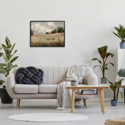 Classic Nature Field Landscape Print on Canvas with Black Frame