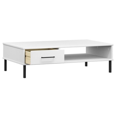 White Pine Wood Coffee Table with Metal Legs and Storage