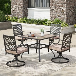 Captiva Designs 5pc Patio Wood-look Square Dining Table with Umbrella Hole & Metal Arm Chairs - 1 of 4