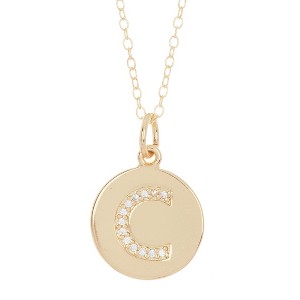 Adornia Tarnish Resistant 14k Gold Plated Initial Pave Disc Necklace - 1 of 3