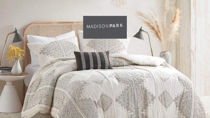4pc Triana Printed Comforter Set with Throw Pillow Black/Ivory - Madison Park, 2 of 13, play video
