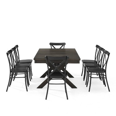 Hayden Matte Black 9-Piece Farmhouse Wood Dining Set with X-Back Chairs