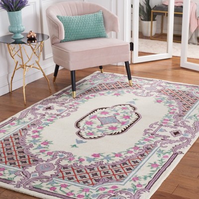 Ivory and Purple Hand Tufted Wool Area Rug