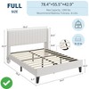 White Queen Size/Full Size Velvet Bed Frame Vertical Channel Tufted Wingback Headboard Upholstered Platform Bed - 2 of 4