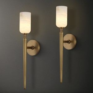 CityFurn 1-Light Modern Gold Wall Sconce with Alabaster Shade (Set of 2) - 1 of 4