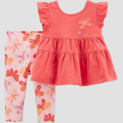 Carter's Just One You® Baby Girls' Butterfly Top & Bottom Set - Coral Newborn