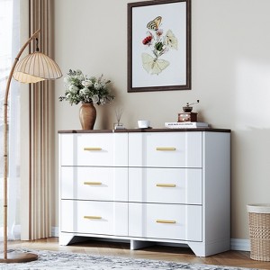 Farmhouse Drawers Dresser for Bedroom, Wood Curved Wide Chest of Drawers - 1 of 4