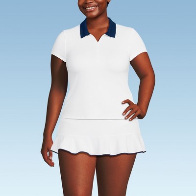 Lands' End Women's Short Sleeve Pique Johnny Collar UPF 50 Rash Guard