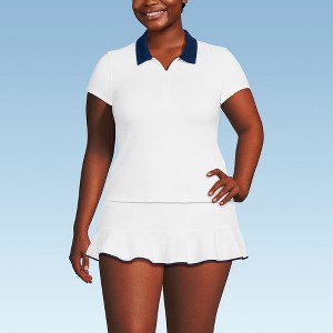 Lands' End Women's Short Sleeve Pique Johnny Collar UPF 50 Rash Guard - 1 of 4