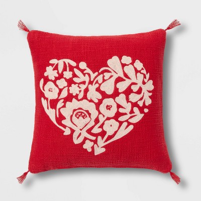Embroidered Heart Valentine's Day Square Throw Pillow Red/Pink - Threshold™
