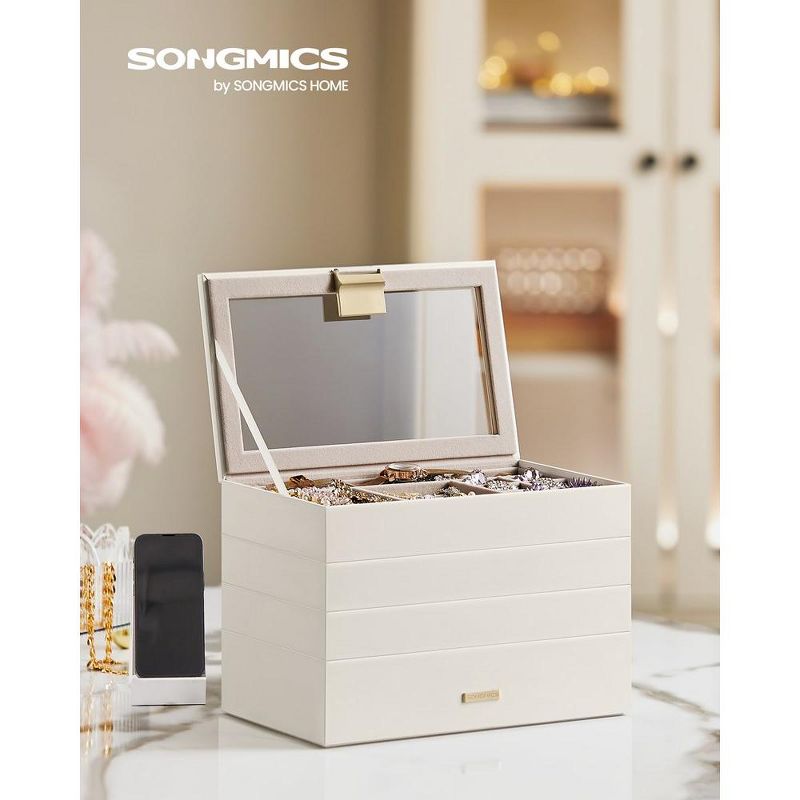SONGMICS Stackable Jewelry Trays, 4-Tier Jewelry Box, Drawer Jewelry Organizer, with Glass Lid, Removable Dividers, for Vanity Table, Cloud White, 4 of 10