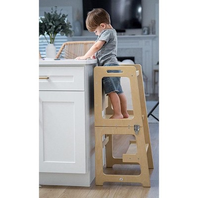 White Foldable Wooden Toddler Kitchen Step Stool