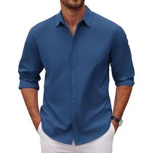 COOFANDY Men's Long Sleeve Button Down Shirts Casual Untucked Dress Shirt Beach Wedding Shirts - 1 of 4