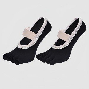 Anna-Kaci Women's 2-Pack Five-Toe Socks with Ruffle Trim and Ballet-Inspired Strap in Two Unique Styles - 1 of 2