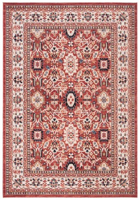 Charleston Red and Ivory Rectangular Synthetic Area Rug