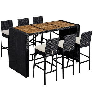 Yaheetech 7-piece Outdoor Bar Set Outdoor Bar Table and Chairs Set Black/Beige Black - 1 of 4