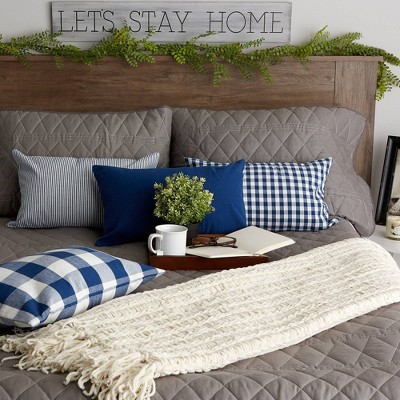 Navy and Off-White Cotton Gingham Pillow Covers Set of 4