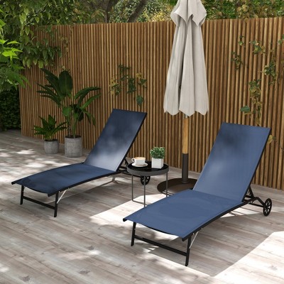 Dark Blue Adjustable Outdoor Chaise Lounge Chairs with Wheels