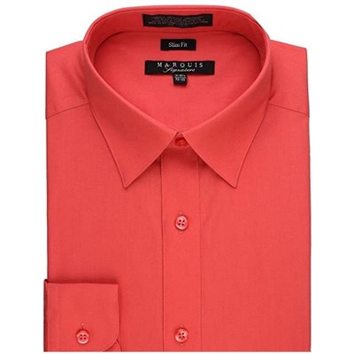 Marquis Men's Smoke Salmon Red Long Sleeve With Slim Fit Dress