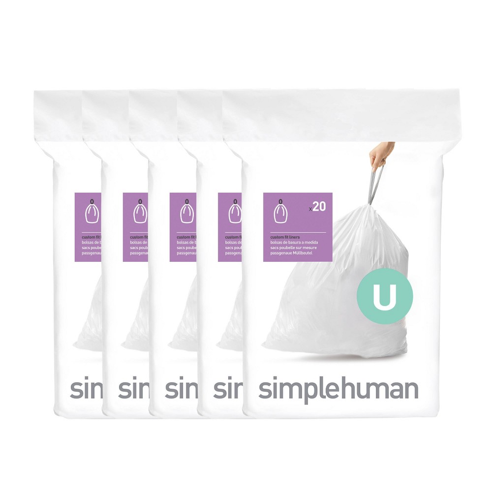 Photos - Garden & Outdoor Decoration Simplehuman 50-80L Code U Custom Fit Kitchen Trash Bag Liners 5 Quick-Dispense Packs - 100ct: Tall Kitchen, Drawstring, Whit 