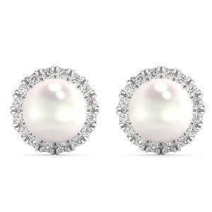 Pompeii3 6mm Pearl & Diamond Halo Studs Women's 14k Gold Earrings Lab Created - 1 of 4
