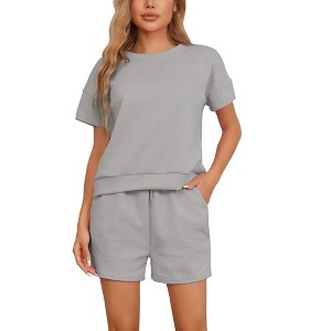 cheibear Women's Short Sleeve Tops and Shorts with Pockets Lounge Pajama Sets - 1 of 4