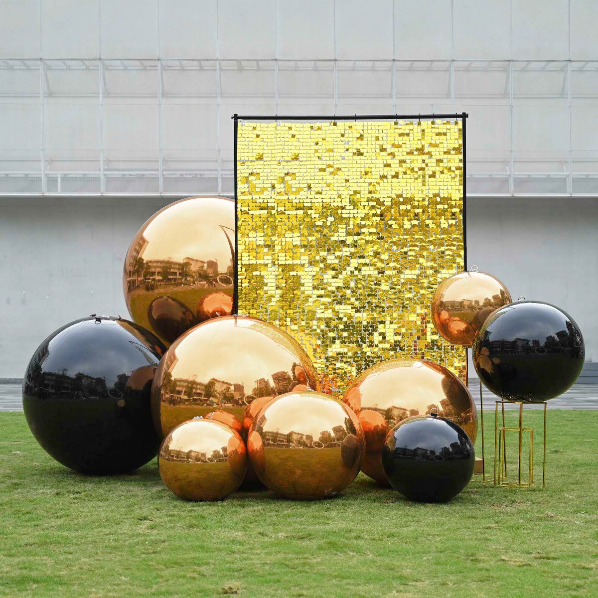Yescom 2PCS 39" Big Shiny Inflatable Mirror Ball Set Giant Reusable PVC Hanging Balloon for Wedding Event Disco Party Concerts Black/Gold//Iridescent - thumbnail 2