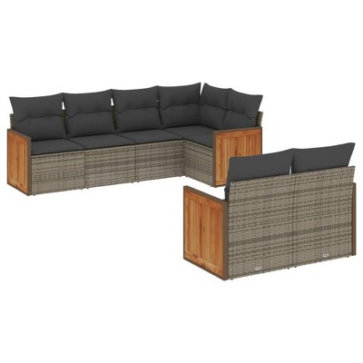 vidaXL 7 Piece Patio Sofa Set with Cushions Gray Poly Rattan