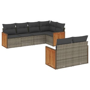 vidaXL 7 Piece Patio Sofa Set with Cushions Gray Poly Rattan - 1 of 4
