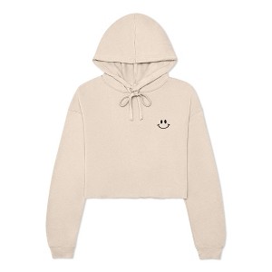 Dalix Smile Face Embroidered Fleece Cropped Hoodie Cold Fall Winter Women - 1 of 4