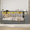 Whisen Full Size Daybed with Storage Shelves, Drawers, Charging Station, LED Light, Desk, Upholstered Headboard and Backrest - 3 of 4