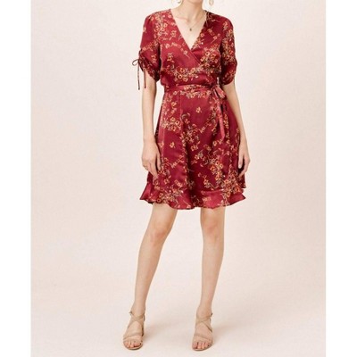 Women's Botanica Floral Wrap Satin Dress - LOVESTITCH