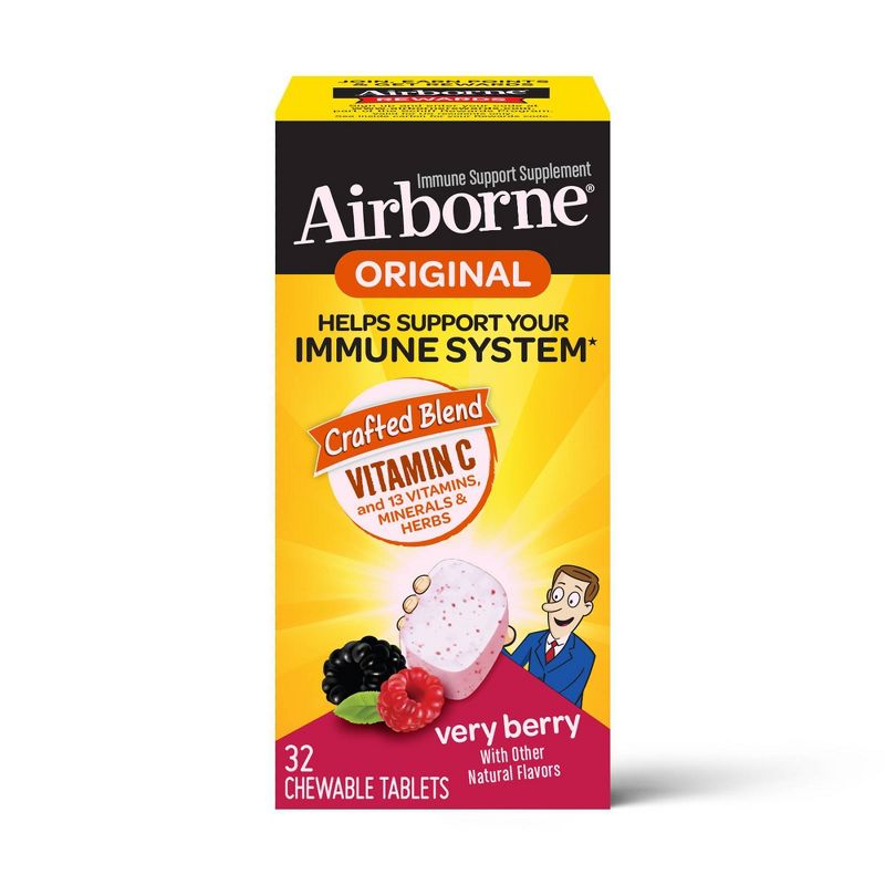 Airborne Immune Support Chewable Tablets with Vitamin C &#38; Zinc - Berry - 32ct, 1 of 10