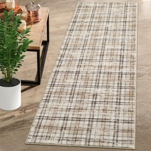 Modern Rug Washable Rug Buffola Plaid Rug for Living Room, Neutral Rug Non Slip, Low Pile Thin Rug, Distressed Soft Rug, Indoor Foldable Printed Rug - 1 of 4