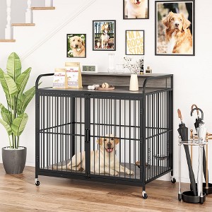 Whizmax Dog Crate Furniture, Dog Crate Indoor with Adjustable Height Bowls, Wooden Heavy Duty, 48 Inch Dog Kennel Furniture for Medium Dogs - 1 of 4