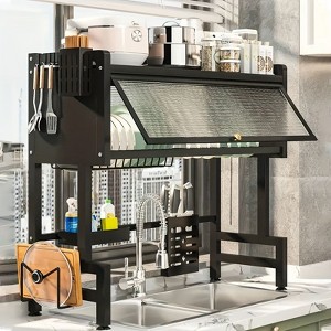 Racxily 83cm Countertop Dish Storage Drain Rack with Cabinet Door, Kitchen Sink Dish Rack, Kitchen Drainer Tableware Organizer Set - 1 of 4